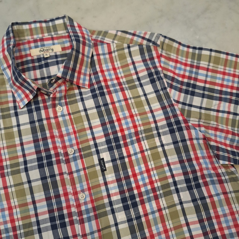 Dubarry Button Down Shirt Mens XL Multicolor Plaid Short Sleeve Cotton Casual